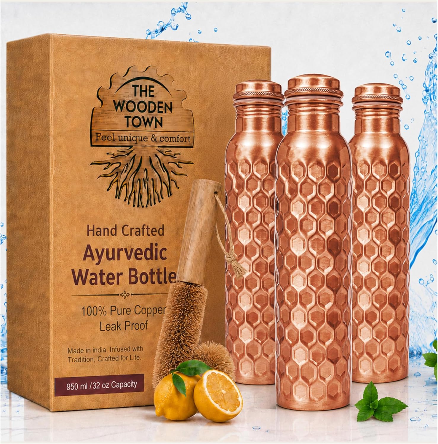 Ayurvedic & Herbal Wellness Kits - Набор из 3 медных бутылок для